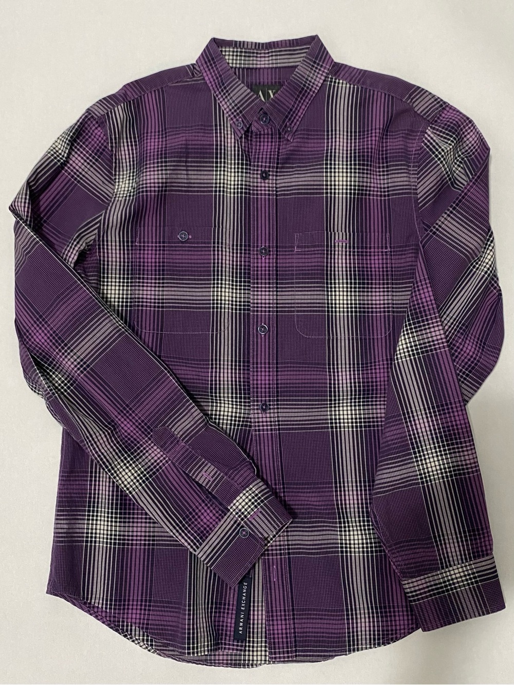 Armani Exchange Mens Shirt Purple Plaid Button-Down Shirt Size S Long Sleeve